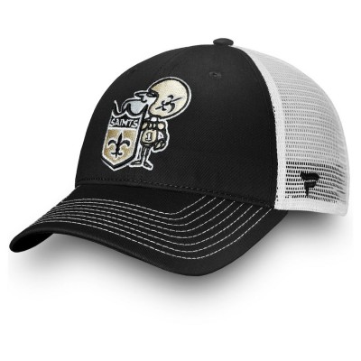 Men's New Orleans Saints NFL Pro Line by Fanatics Branded Black/White Vintage Core Trucker II Adjustable Snapback Hat 2998651